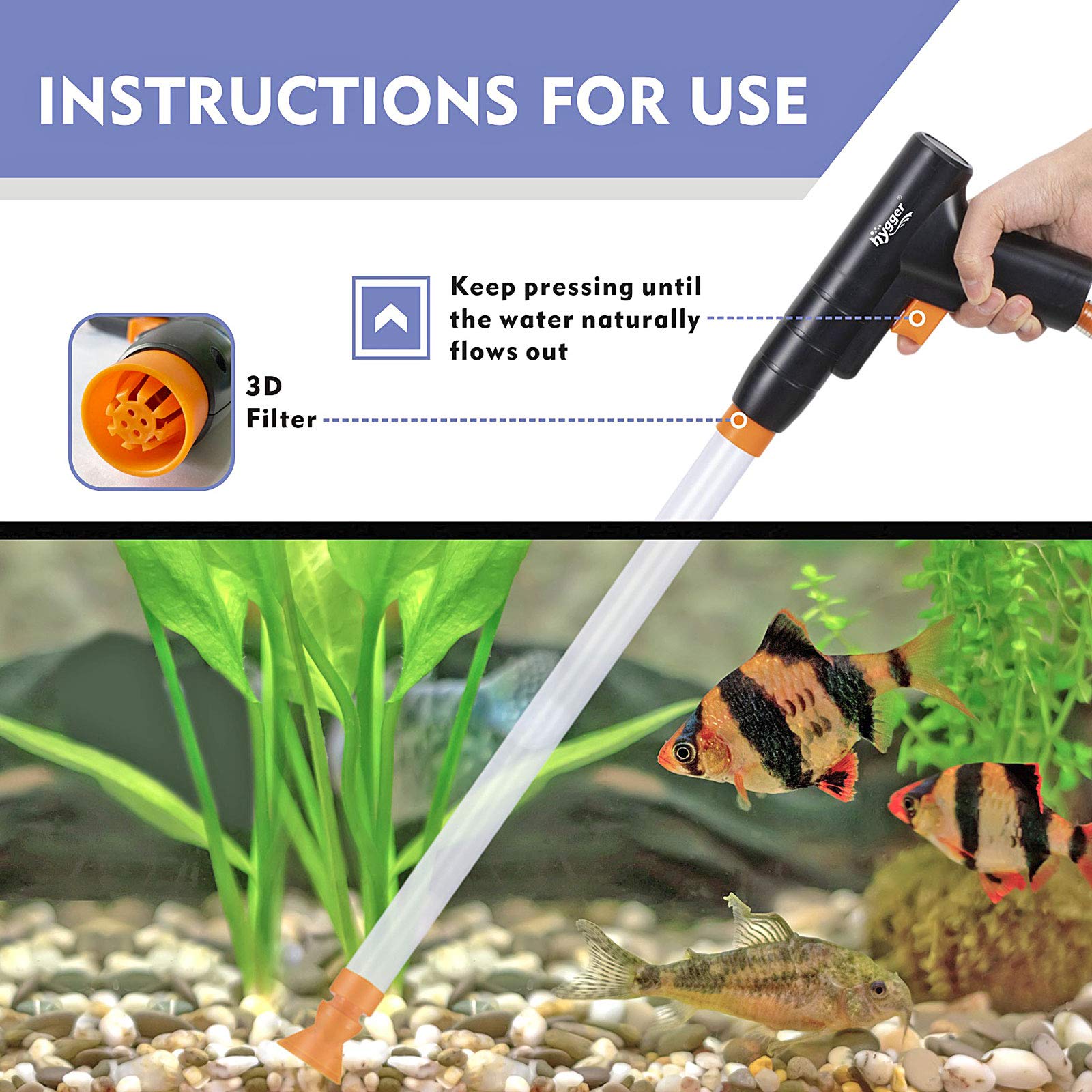 hygger quick water change siphon with air-pressing button enables easy tank maintenance
