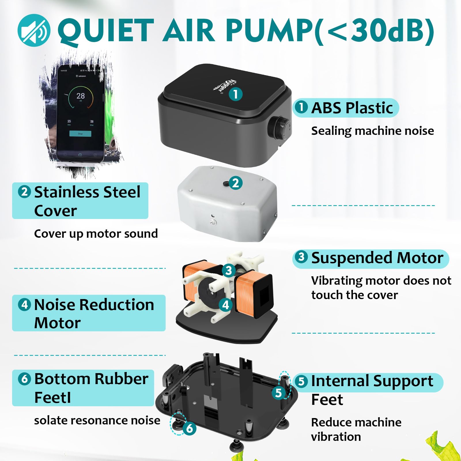 Hygger adjustable knob on air pump enables custom airflow for tailored aeration.