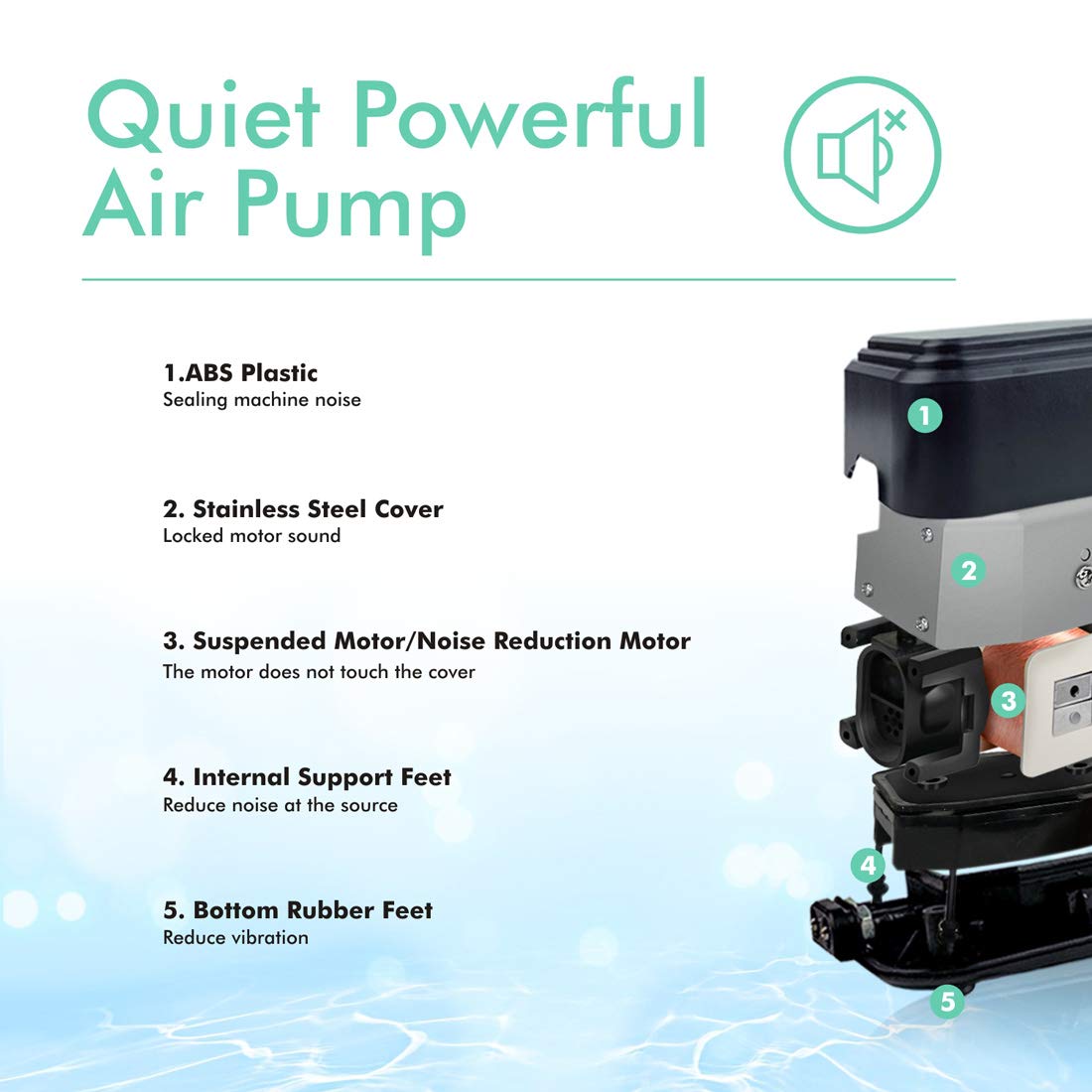 Hygger quietest aquarium air pump dual outlets demonstrating steady bubbles and even distribution.