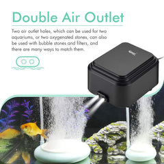 Hygger magnetic-bearing design air pump promotes quieter operation and longer life.
