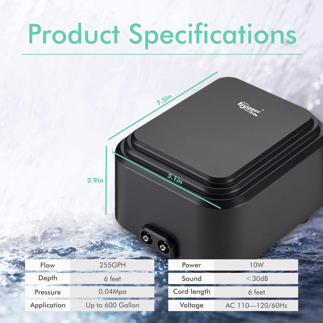 Hygger air pump with air stone included for immediate aeration setup.
