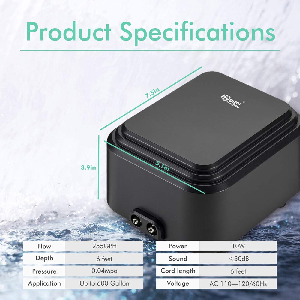 Hygger air pump with air stone included for immediate aeration setup.
