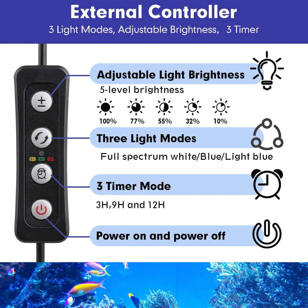 hygger reef light dimmed timer display demonstrates easy brightness and cycle settings