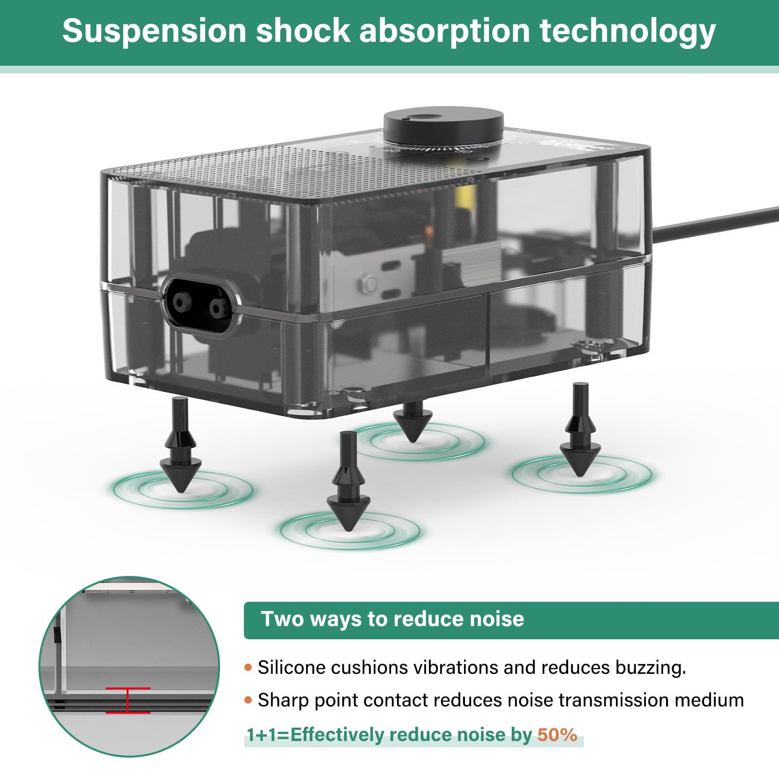 Hygger See-Through Air Pump double-outlet supports multiple air stones for even aeration