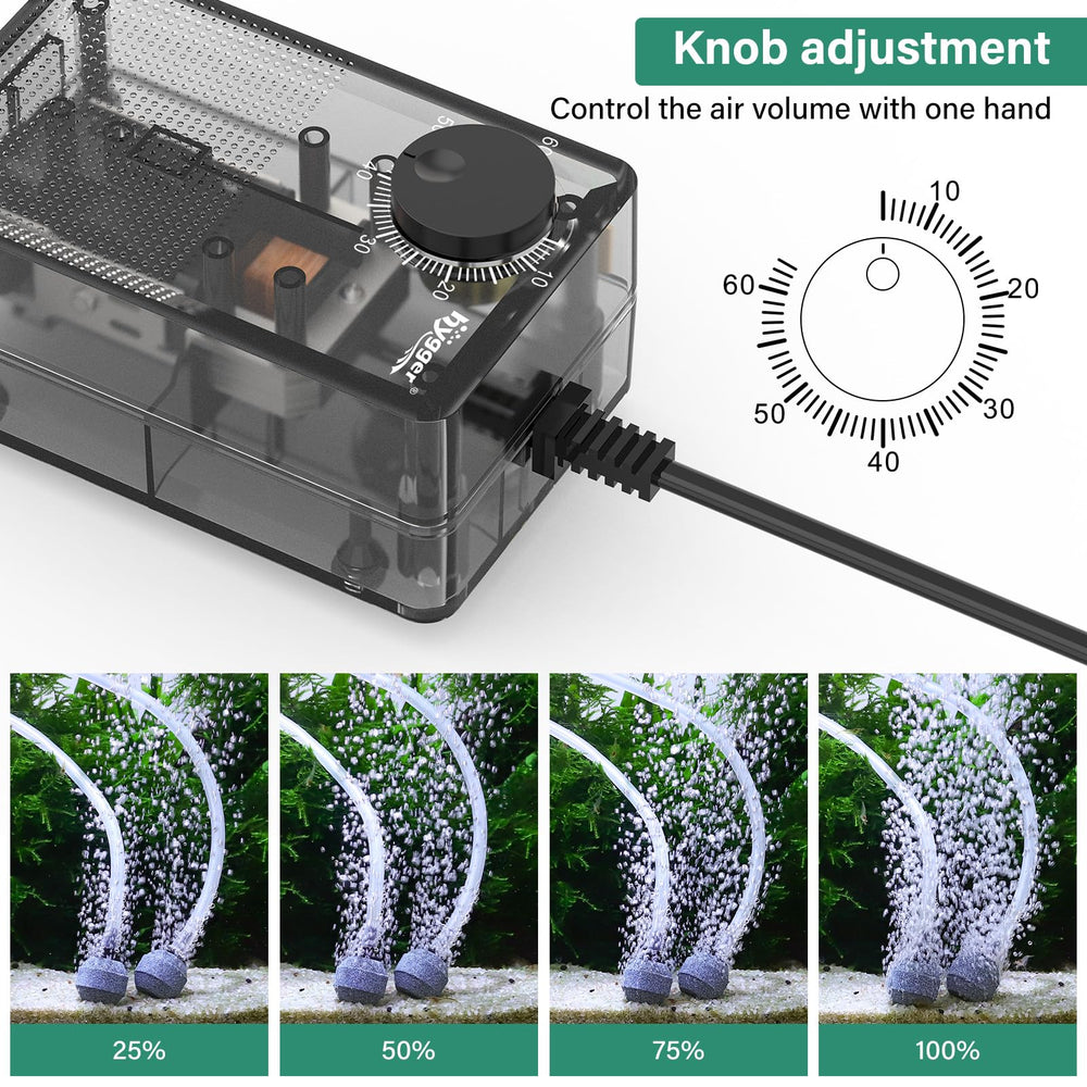 Hygger See-Through Air Pump flow-control knob enables adjustable aeration for tanks
