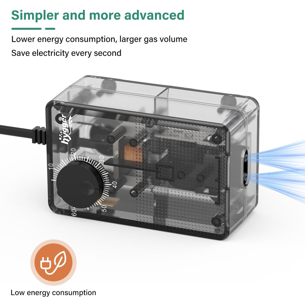 Hygger See-Through Air Pump installed in small to medium tanks for efficient aeration