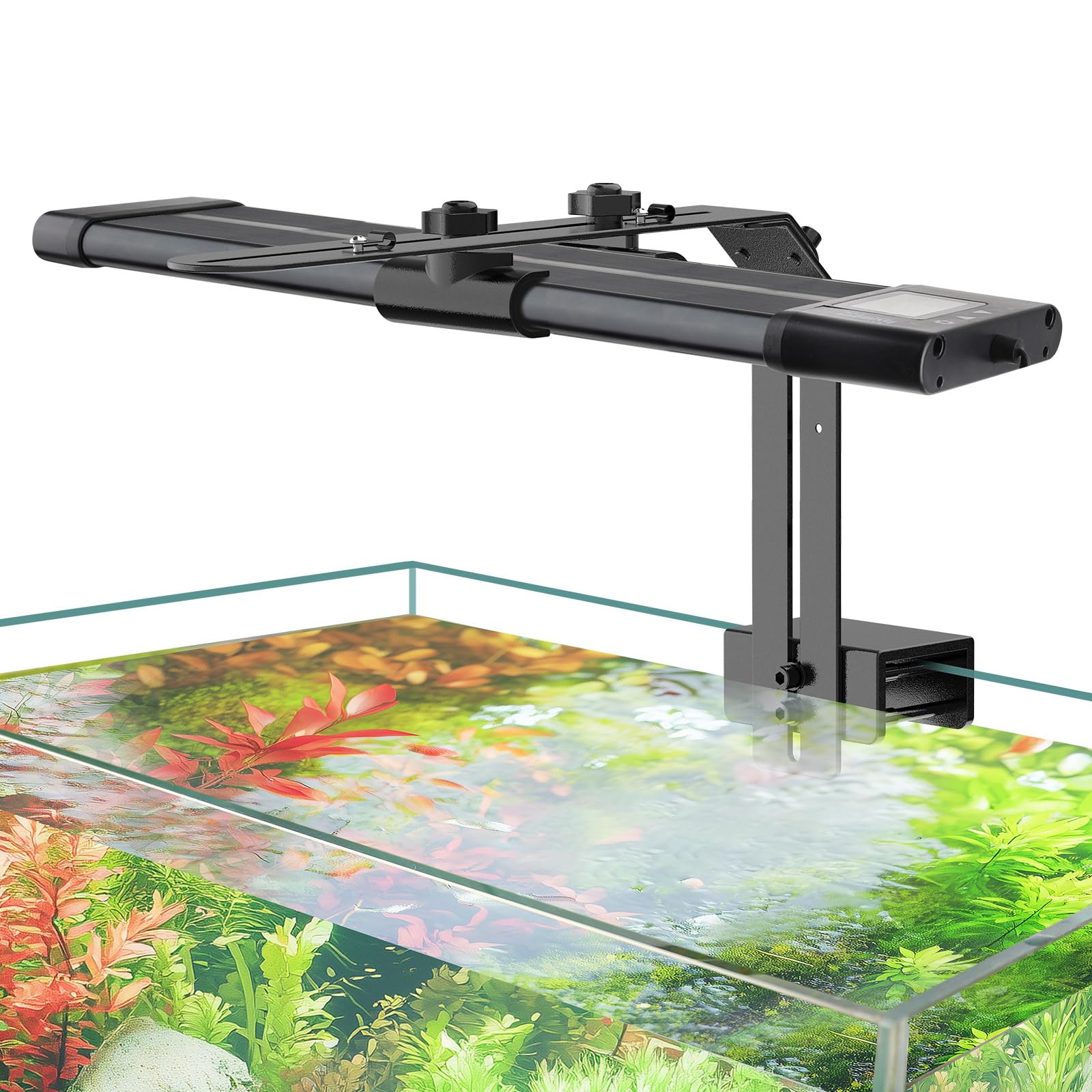 Hygger small clip-on aquarium light front view shows compact rimless tank compatibility.