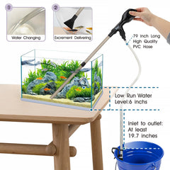 Ergonomic EVA-handled Hygger vacuum reduces hand fatigue during cleaning.