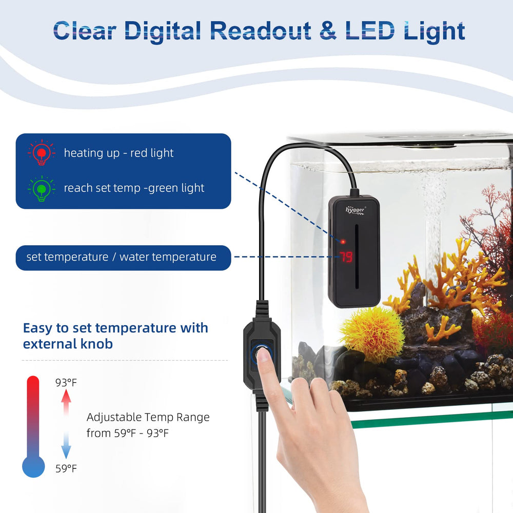 Hygger heater LED display clearly shows temperature and status for easy monitoring
