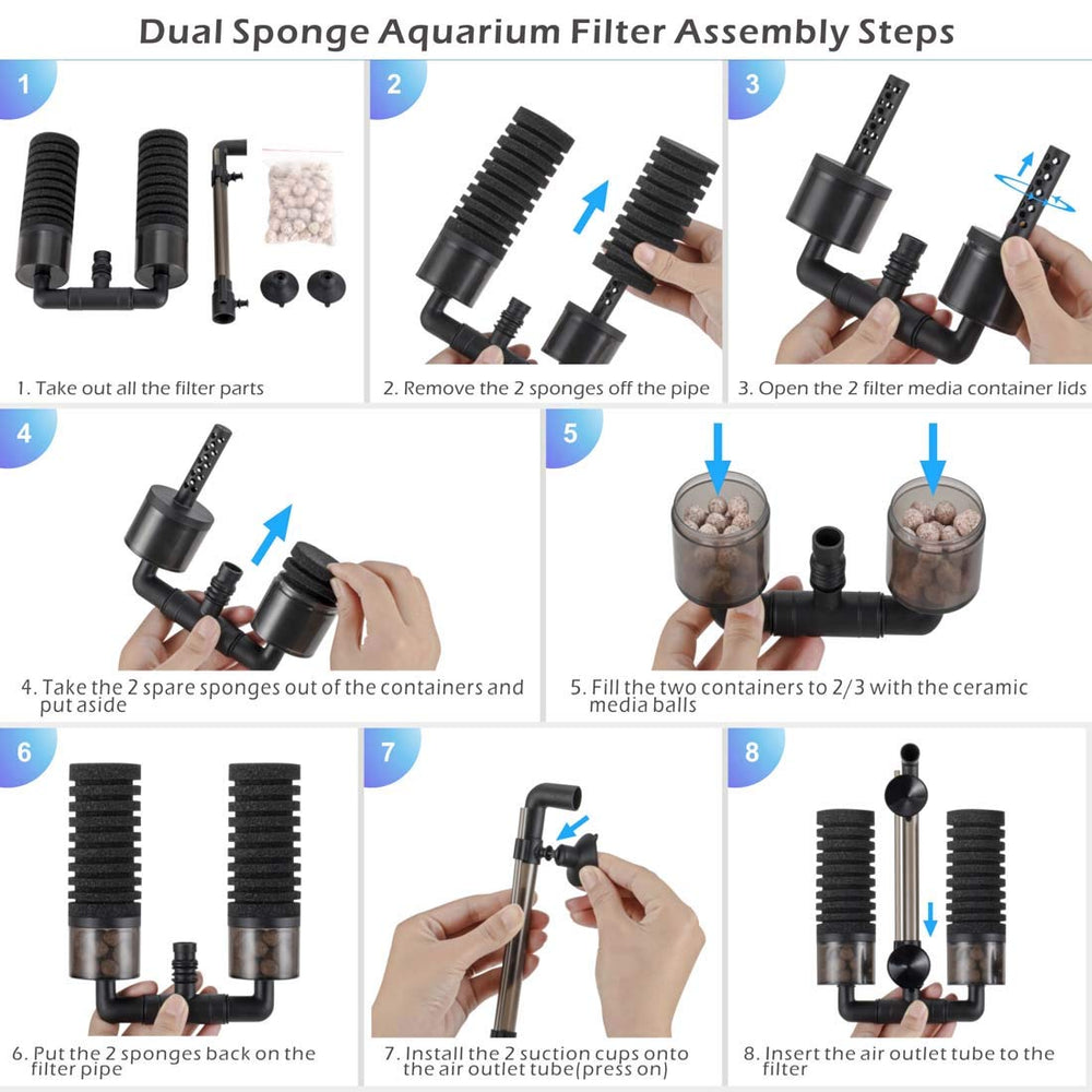 Hygger sponge filter fits 15-55 gallon tanks, suitable for shrimp, bettas, and goldfish