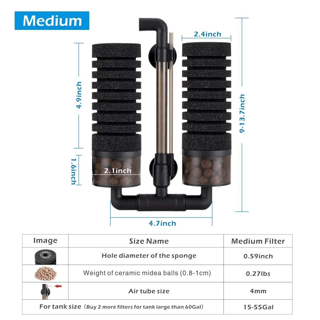 Hygger sponge filter installation with four sponges and ceramic balls for easy maintenance