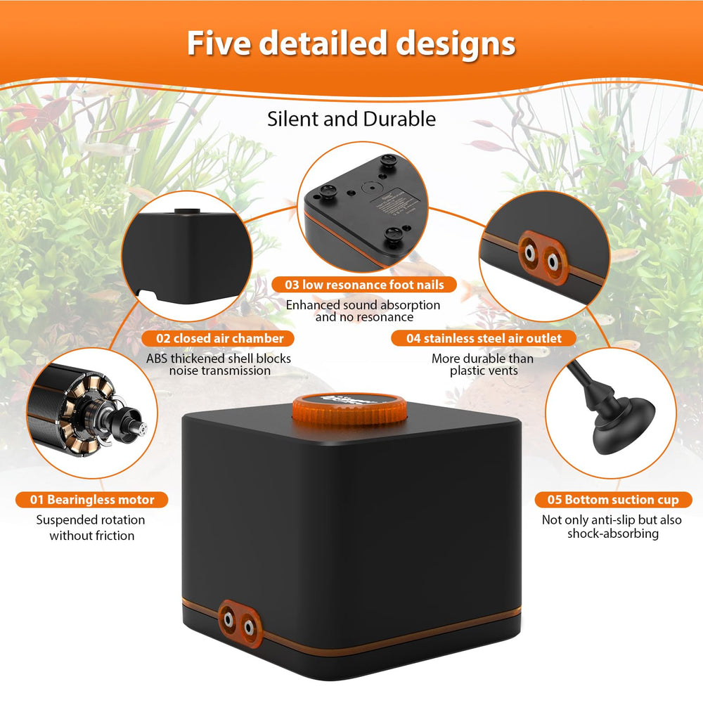 hygger Strong Aquarium Air Pump installation options include check valve for below-water setups
