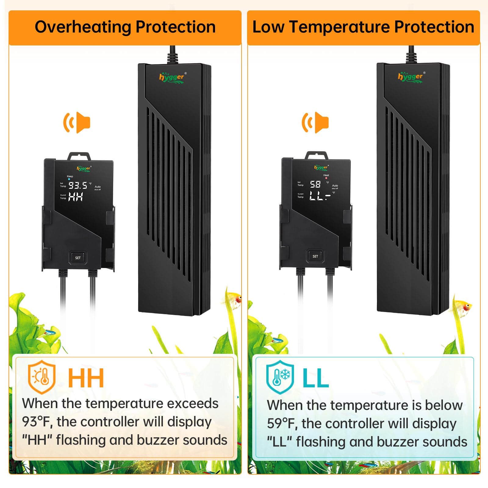 Hygger submersible heater anti dry burn feature ensures safety