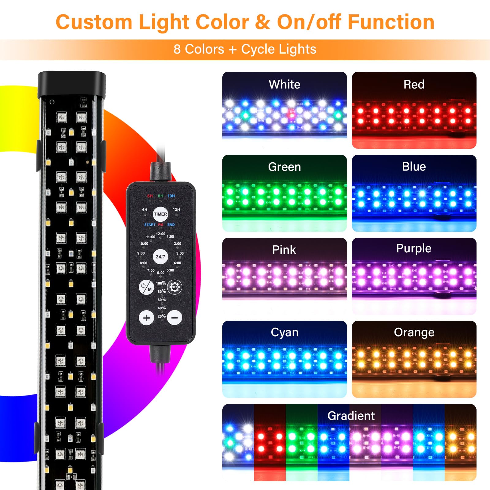 Hygger submersible LED aquarium light with 24/7 cycle mimics day-night rhythm