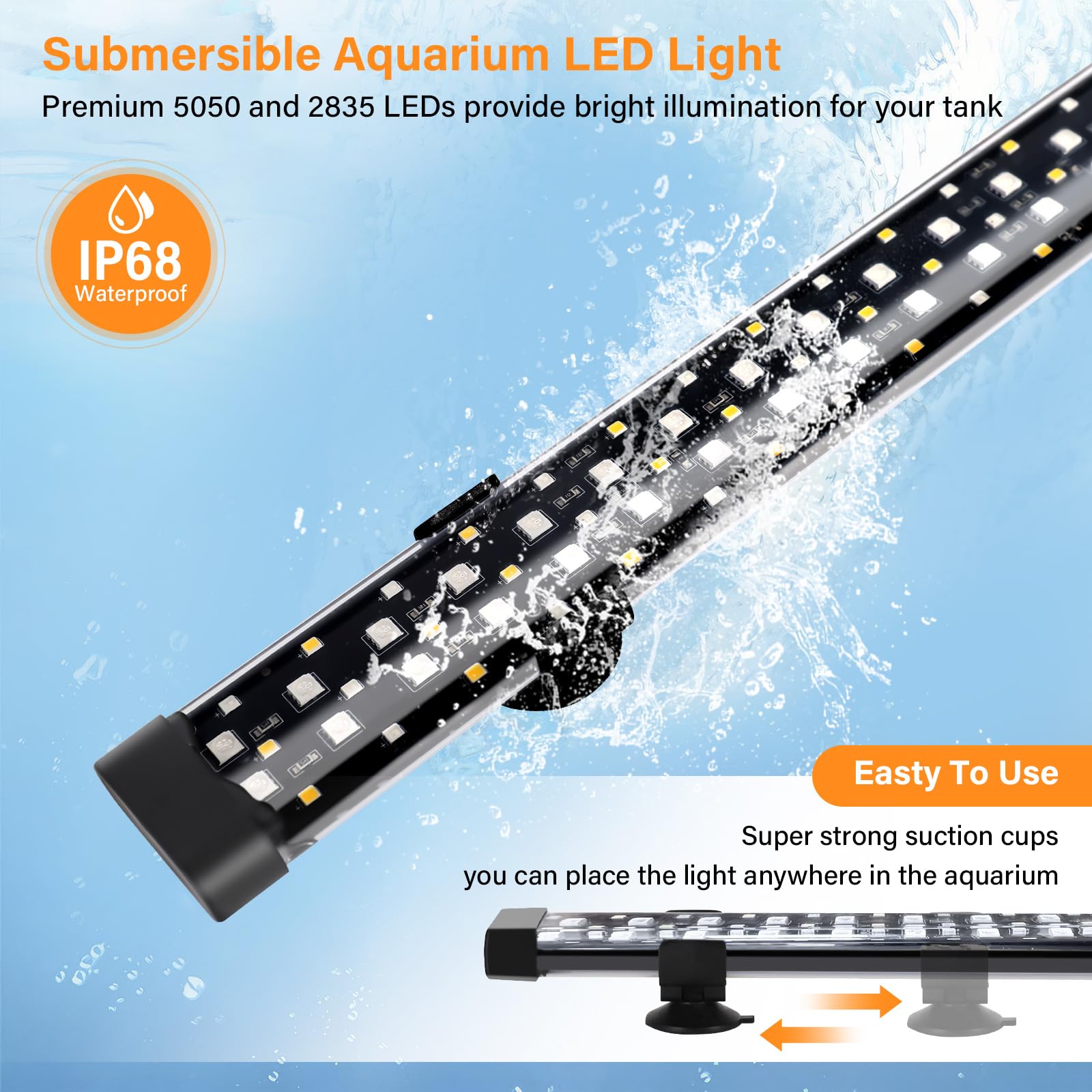 Hygger light with strong suction cups for secure placement in tank