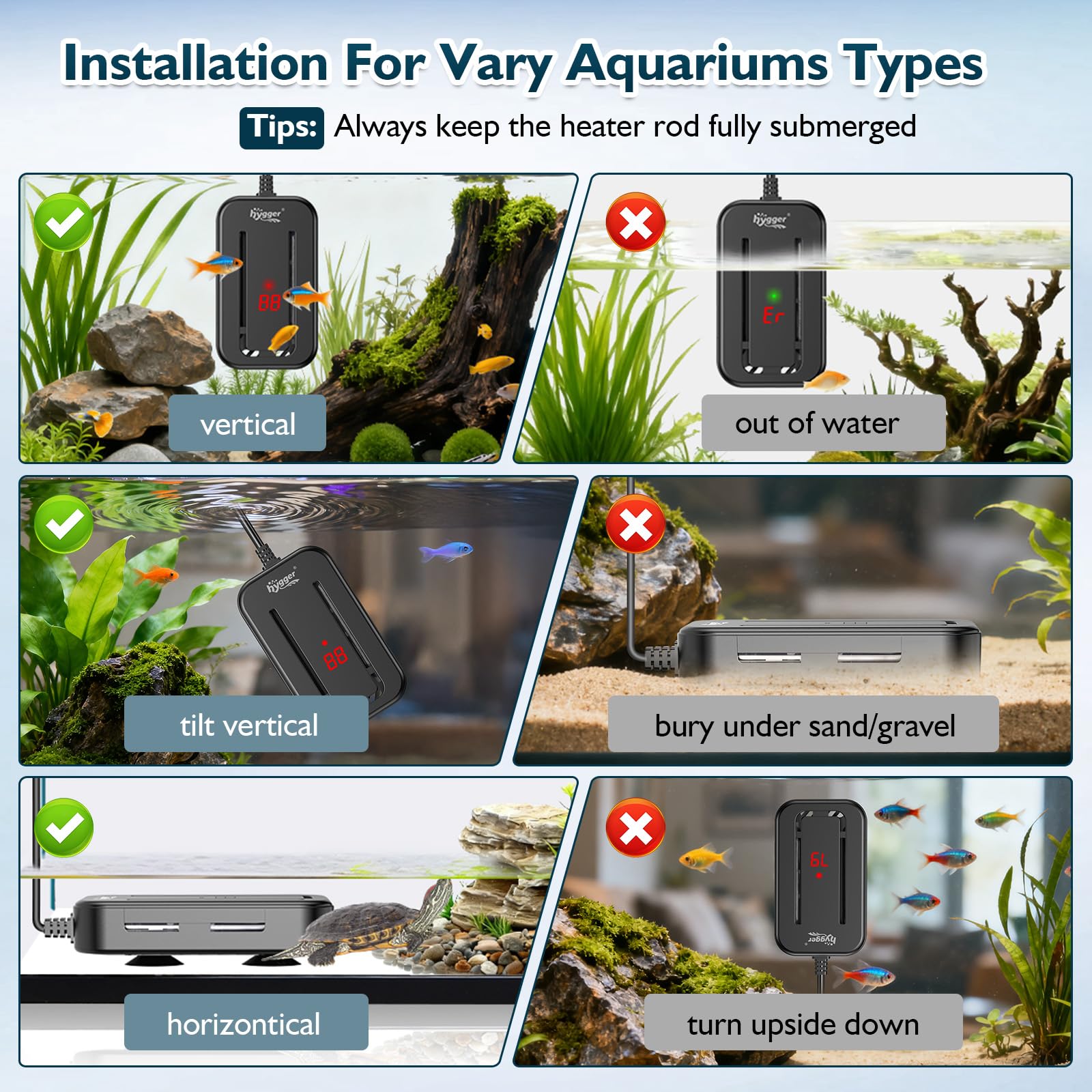 hygger 25-35 gallon heater suitable for glass or acrylic freshwater tanks