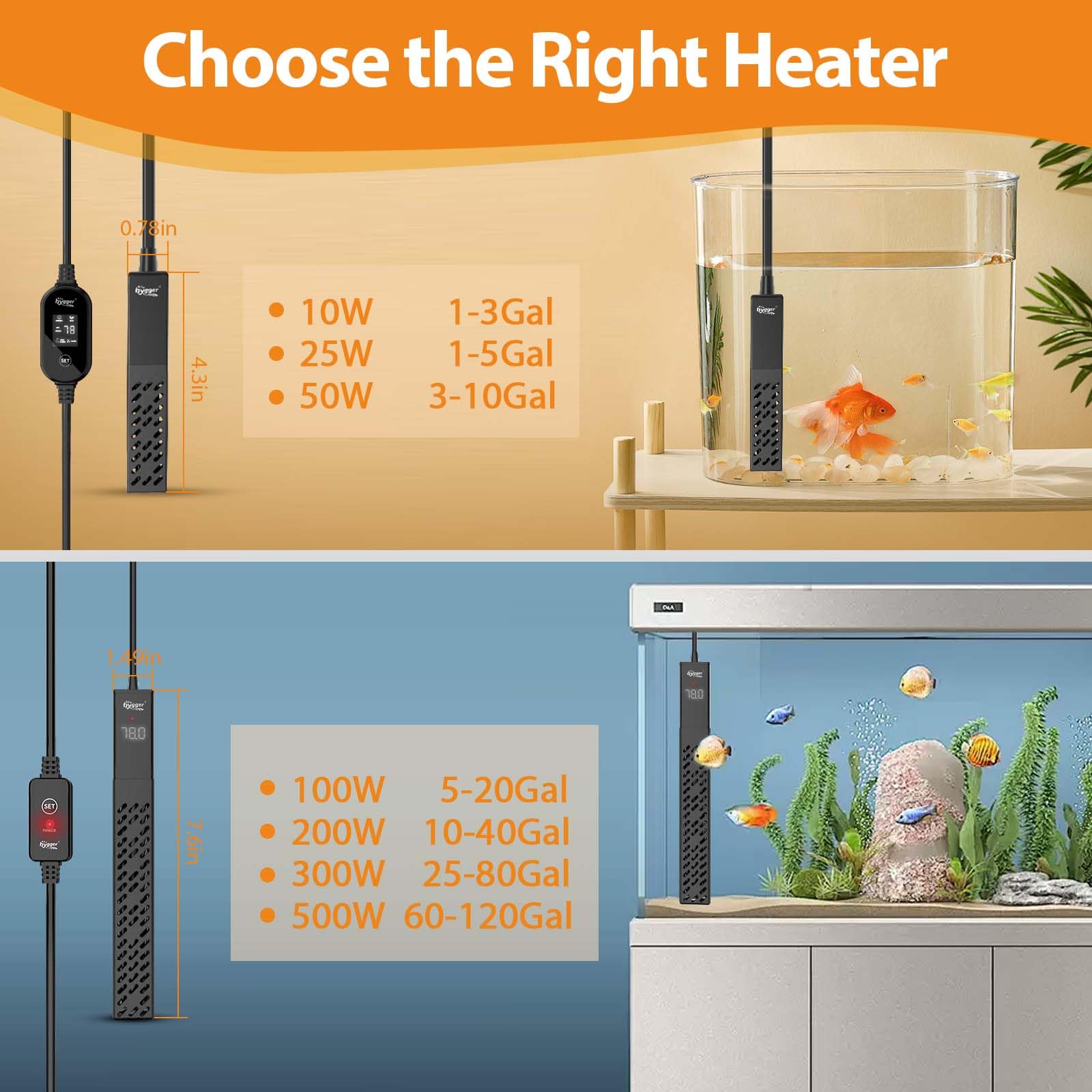 hygger Upgrade Ceramic Aquarium Heater 100W strong suction cups for stable placement.