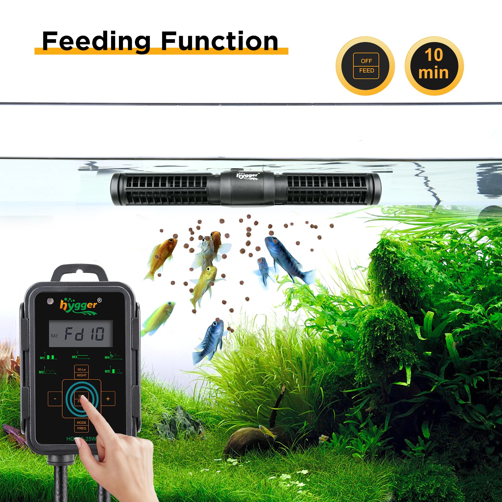 Hygger wavemaker upper-edge installation creates varied waves across the surface.