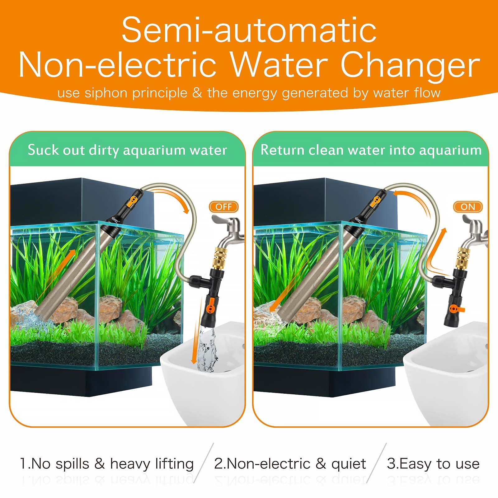 hygger water changer gravel cleaner attachment demonstrating gravel vacuuming for debris removal.