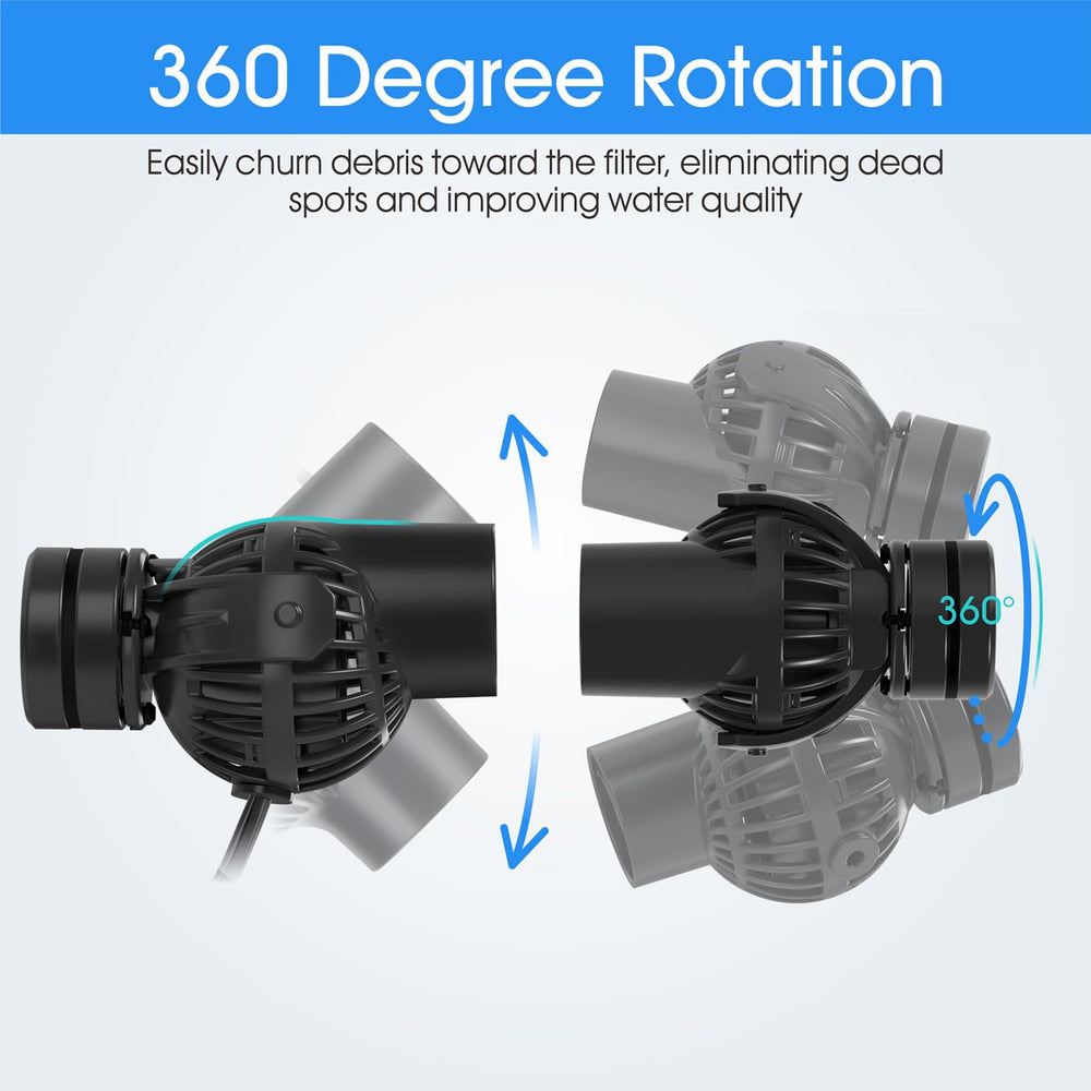 Hygger Wave Maker demonstrates 360-degree rotation for versatile aquarium flow