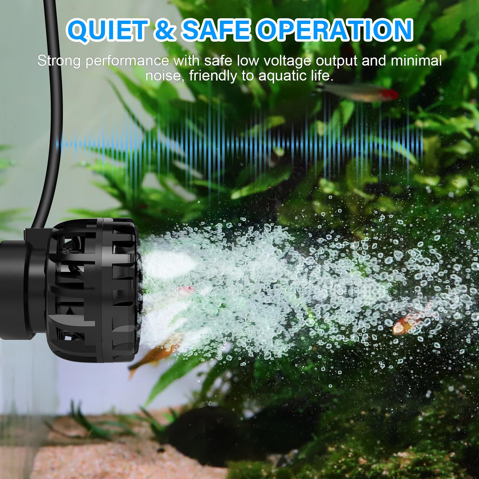 hygger wave maker compact size mounted on glass edge