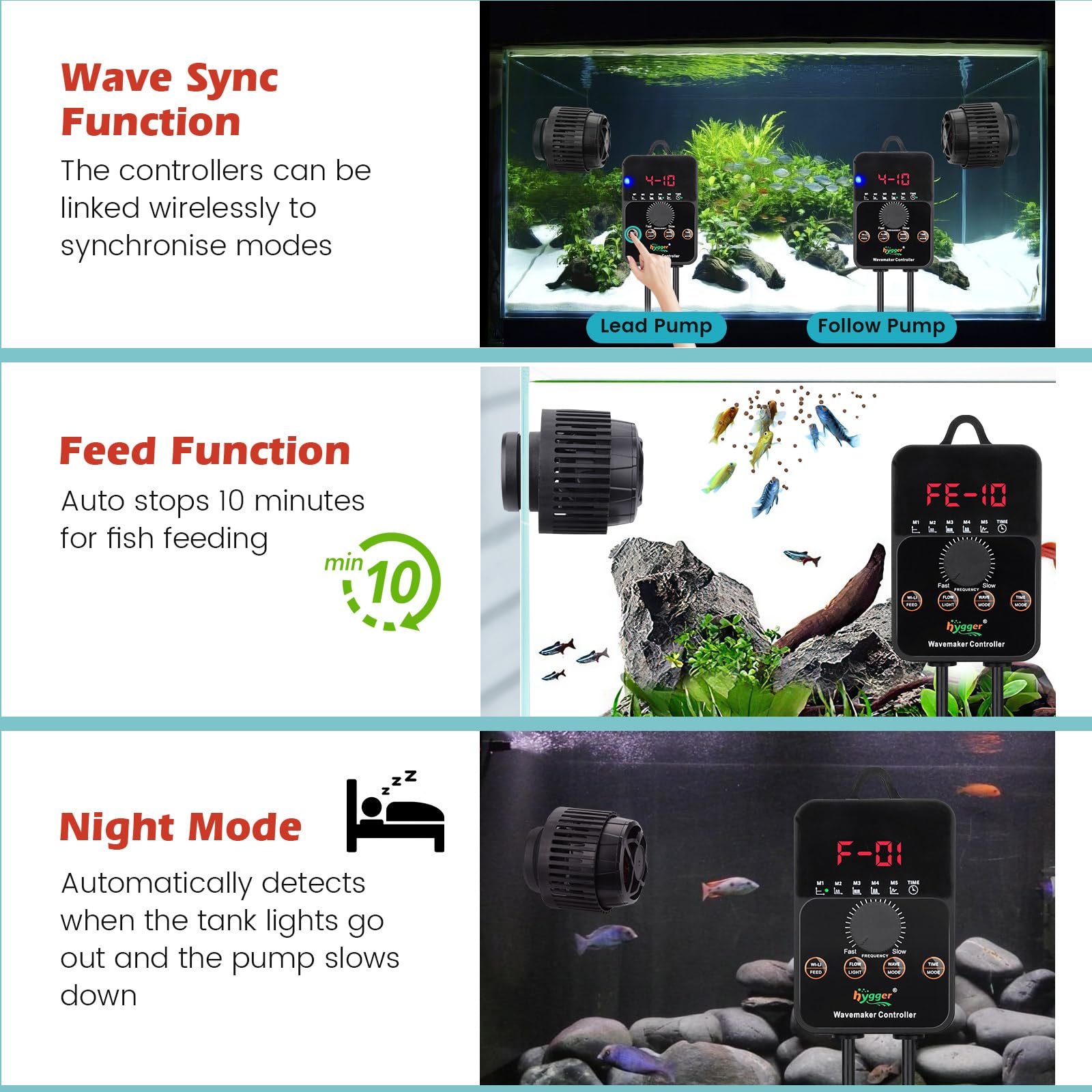 Hygger Wave Maker multiple flow modes for natural-like water movement.