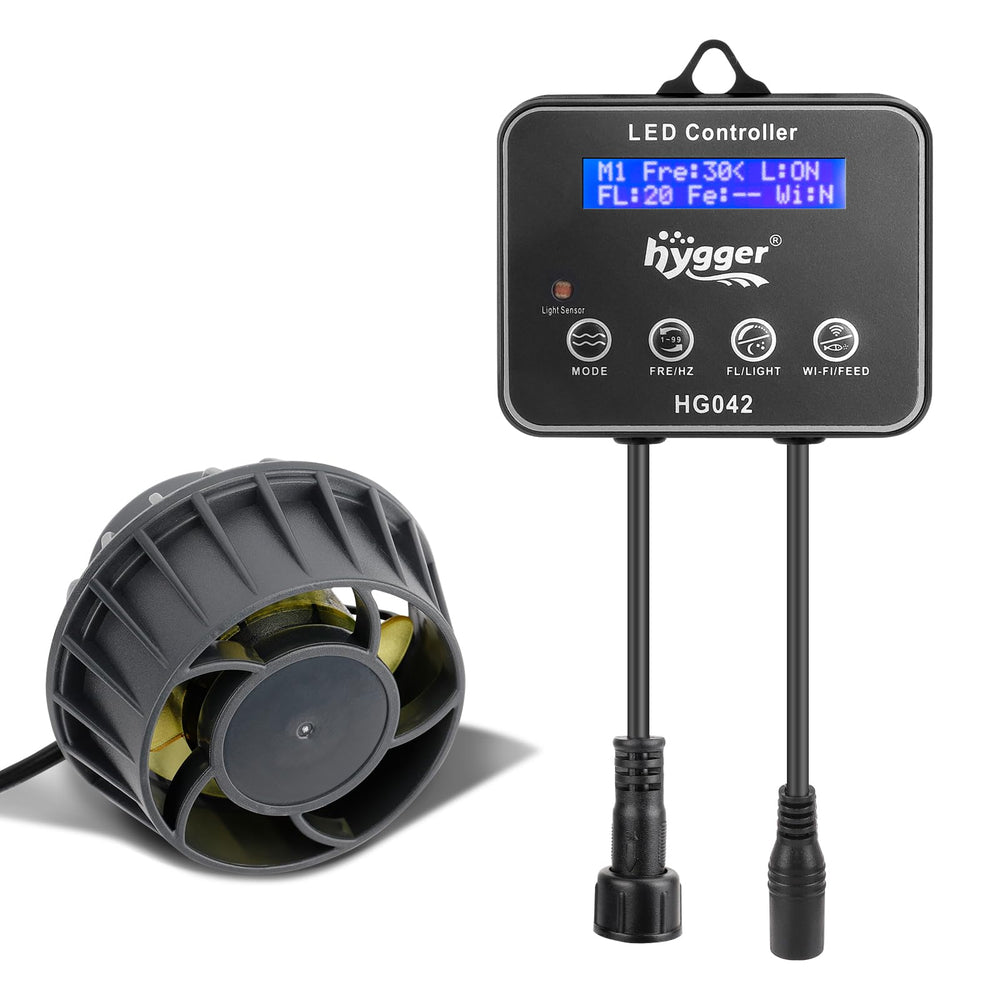 Hygger wavemaker pump front view highlights compact design and strong flow for tanks.