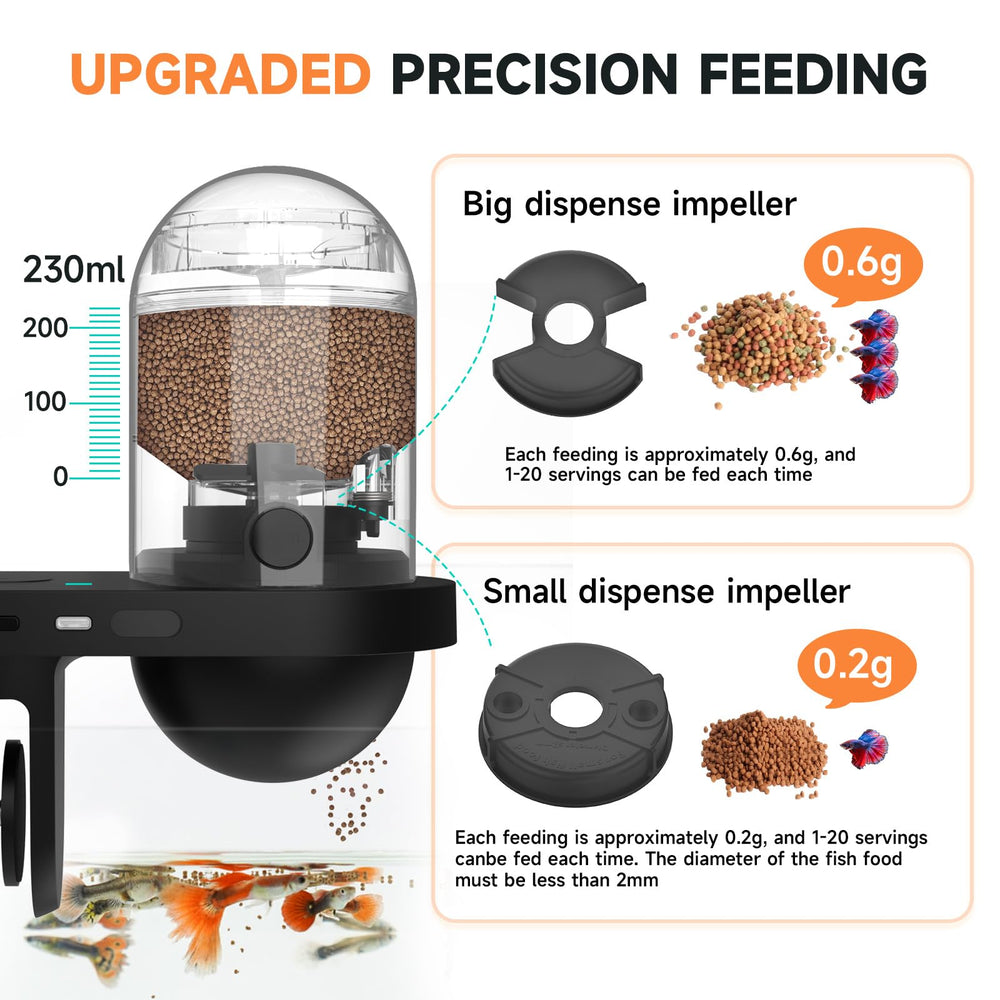 Hygger WiFi feeder outlet-options image reveals two portion sizes for fish.