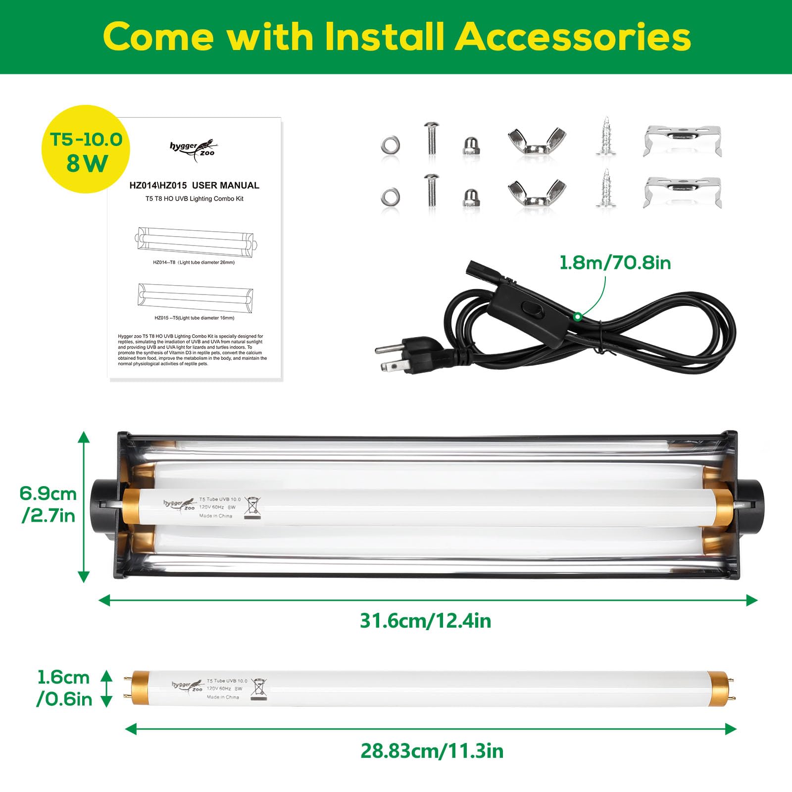 Hygger zoo 12-inch UVB kit suitable for vivariums, terrariums, and bearded dragon setups