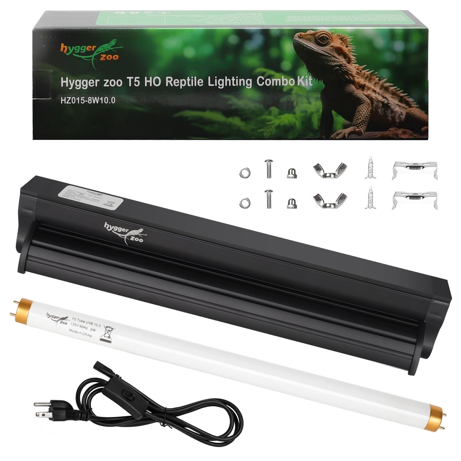 Hygger zoo T5 UVB light fixture 12in glow provides reptile UVB for healthy basking and vitamin D support