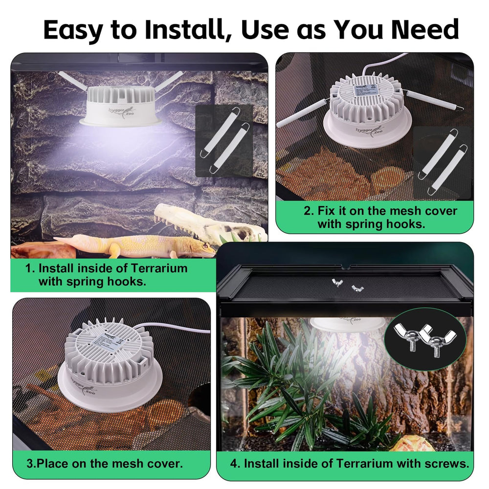 Hygger zoo UVB light powers bearded dragon basking setup for vitamin D‑style exposure.