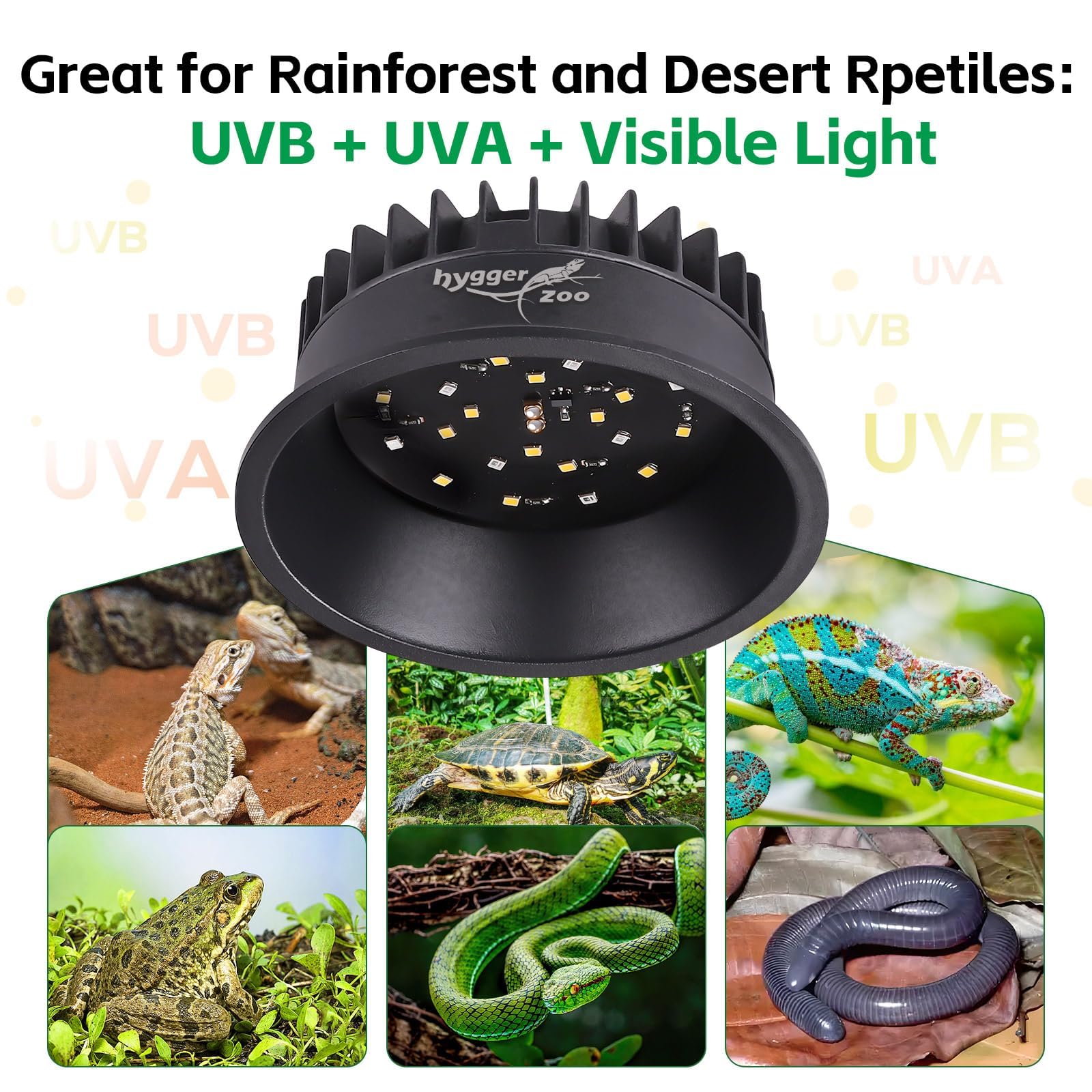 Hygger zoo UVB light provides natural sunlight-like UVA/UVB for realistic habitat.
