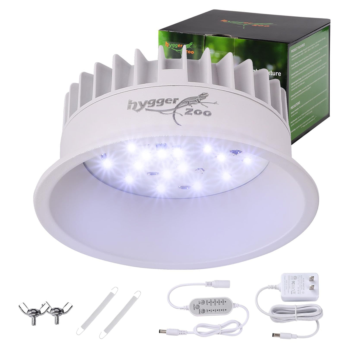 Hygger zoo UVB light mounted in reptile tank hood promoting healthy basking.