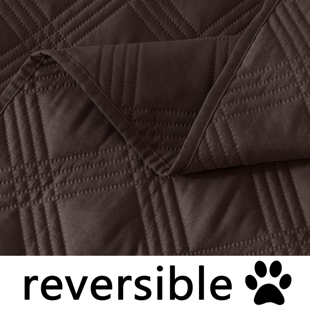Hyha chocolate color reversible blanket shown for dual styling