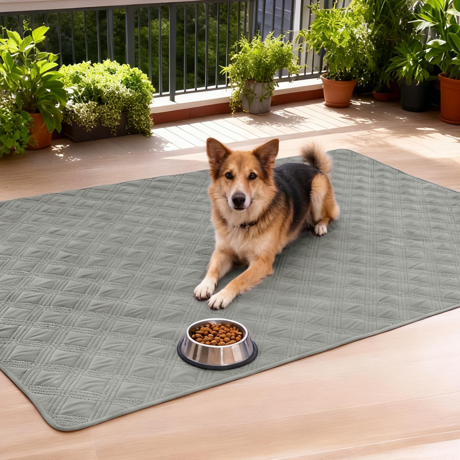 hyha grey-beige dog blanket combines cozy texture and waterproof layer for pets.