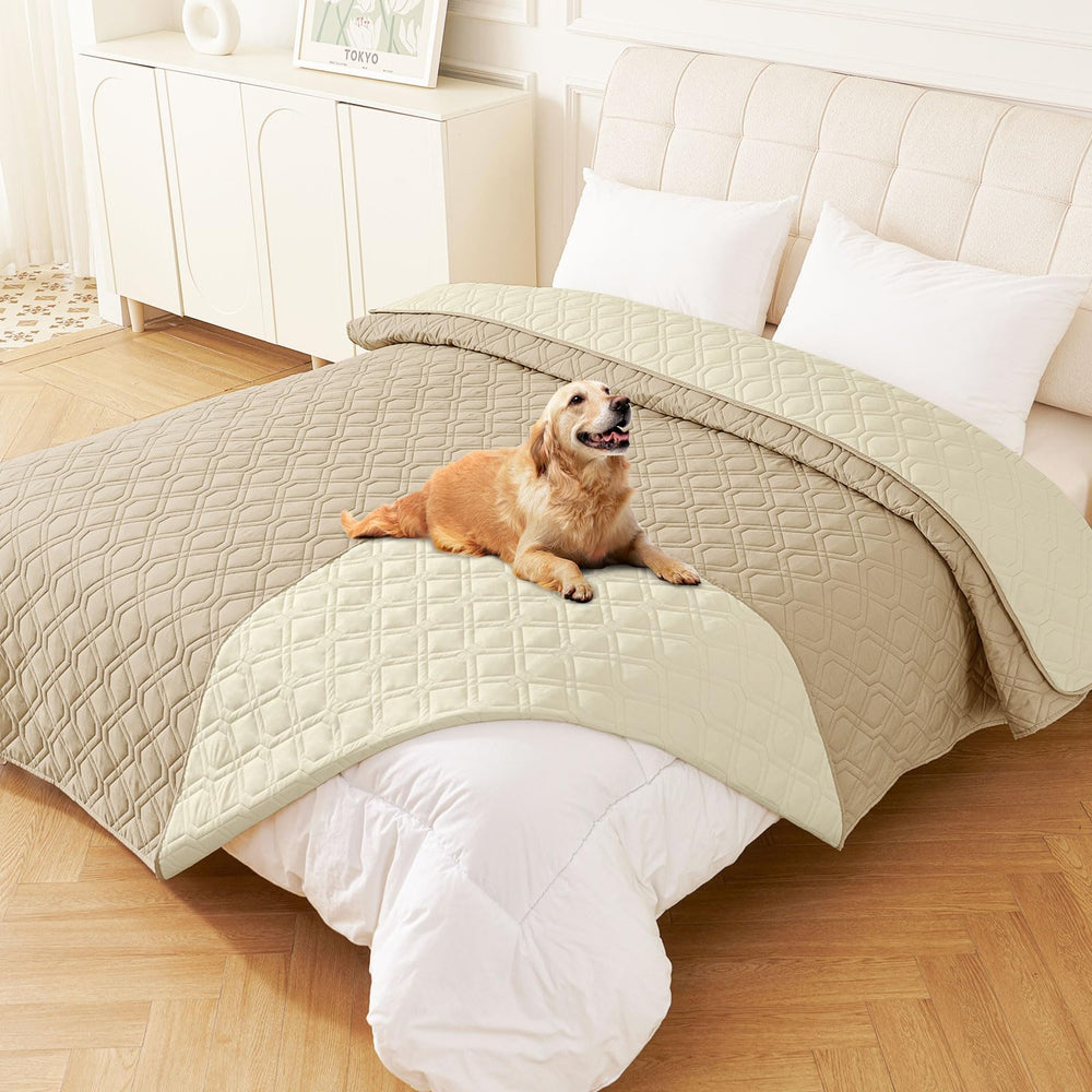 hyha waterproof dog bed blanket laid flat showing dual-color design for furniture protection