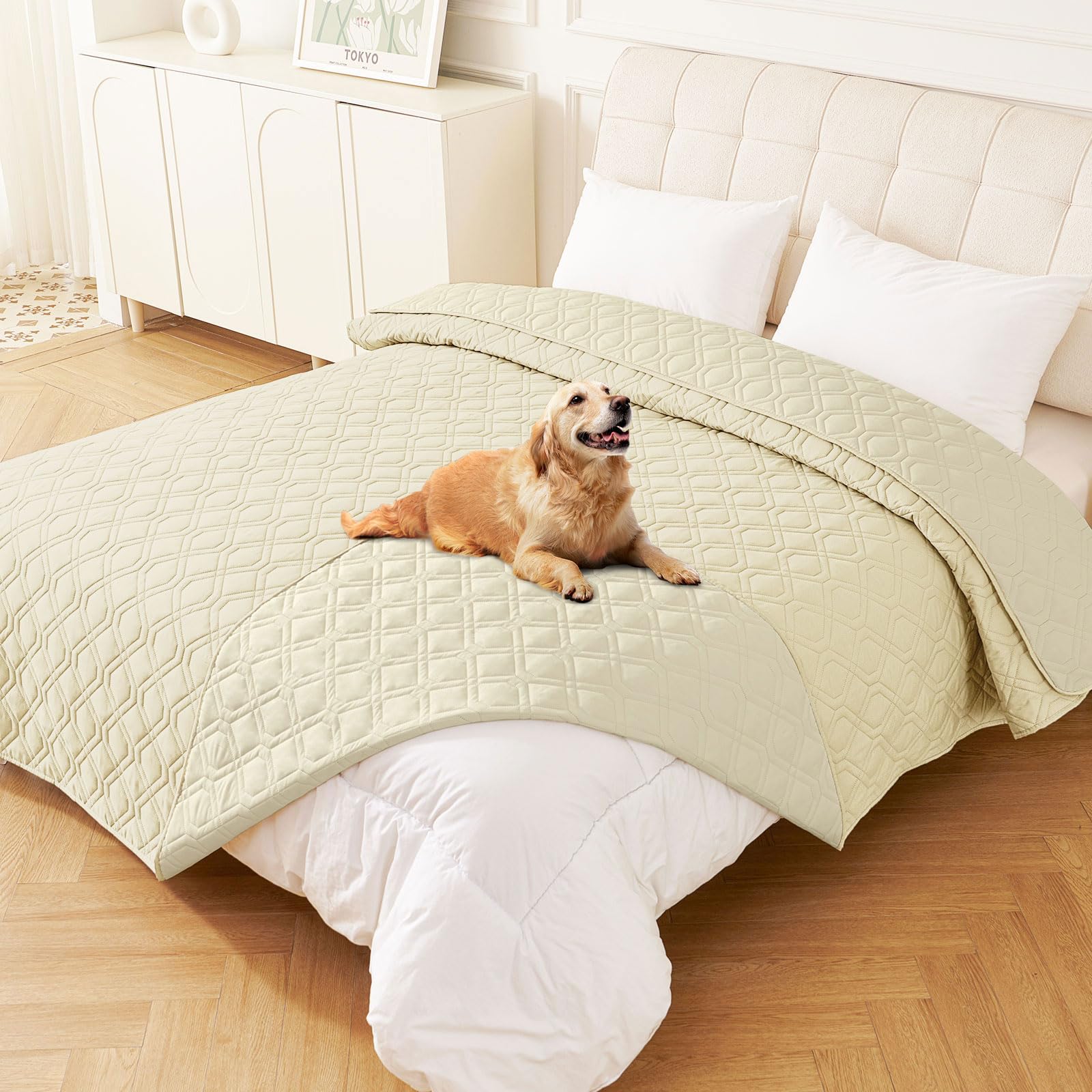 hyha waterproof dog bed blanket fully covers beige sofa for pet protection and easy cleanup