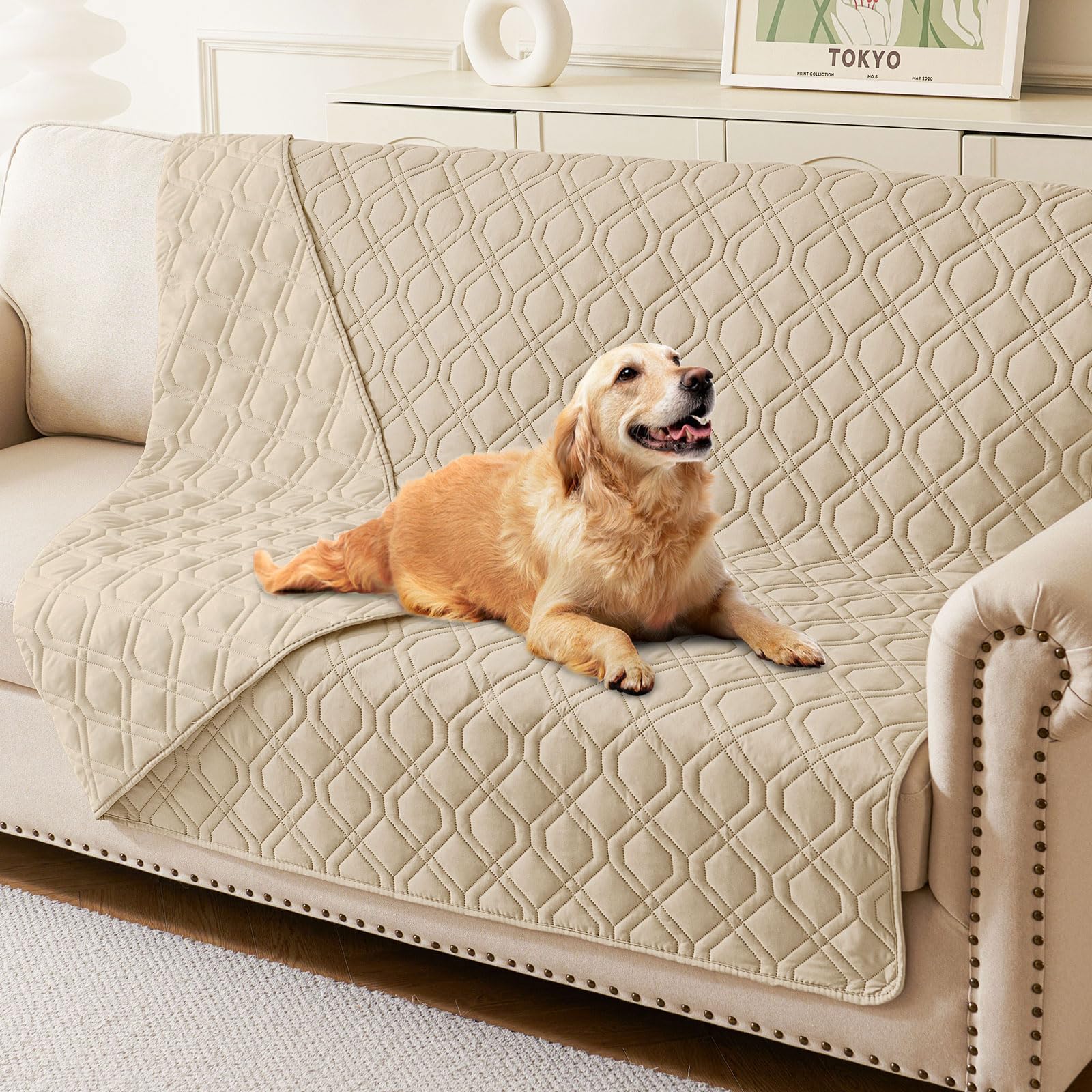 Hyha waterproof dog bed blanket showing the TPU layer protecting furniture