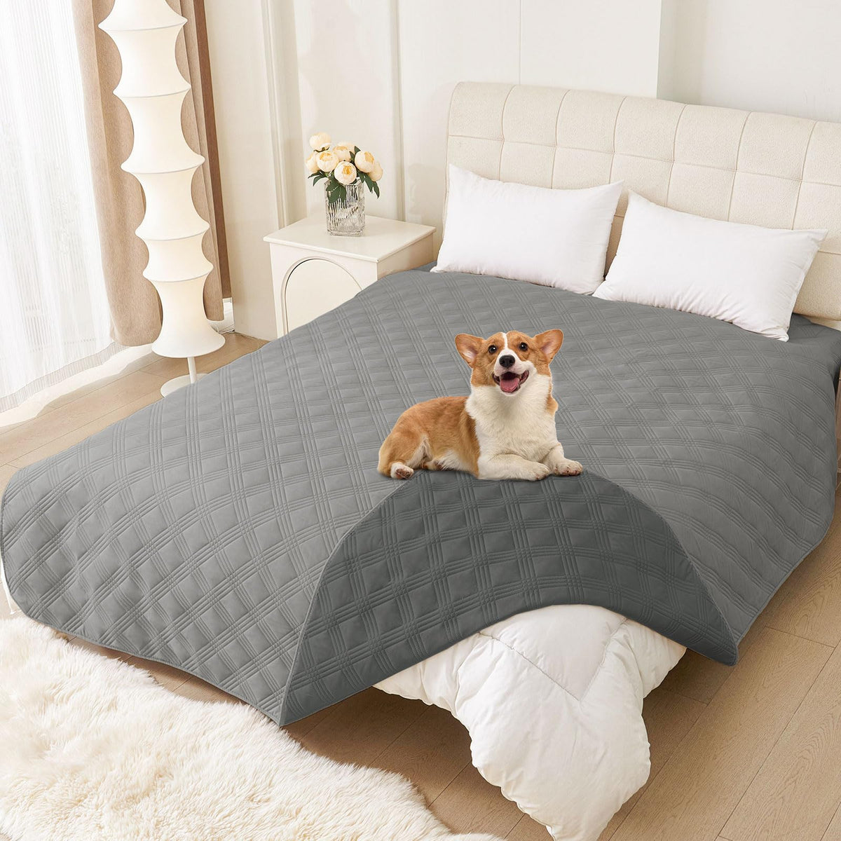 hyha waterproof dog blanket 82x120 grey on couch provides easy cleanup and protection