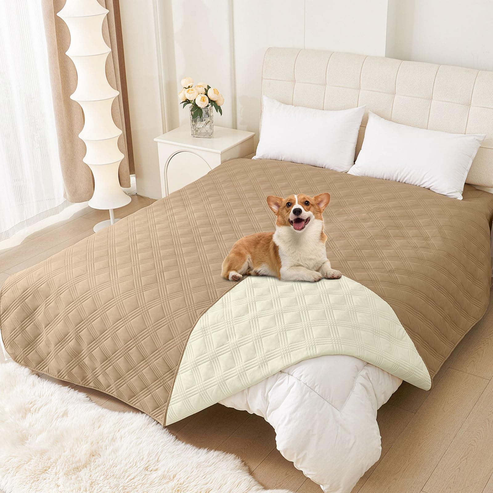 hyha waterproof dog blanket camel fold offers couch protection and quick-clean convenience.