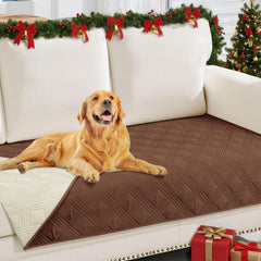 hyha waterproof dog blanket closeup in brown highlighting waterproof layer for furniture protection.