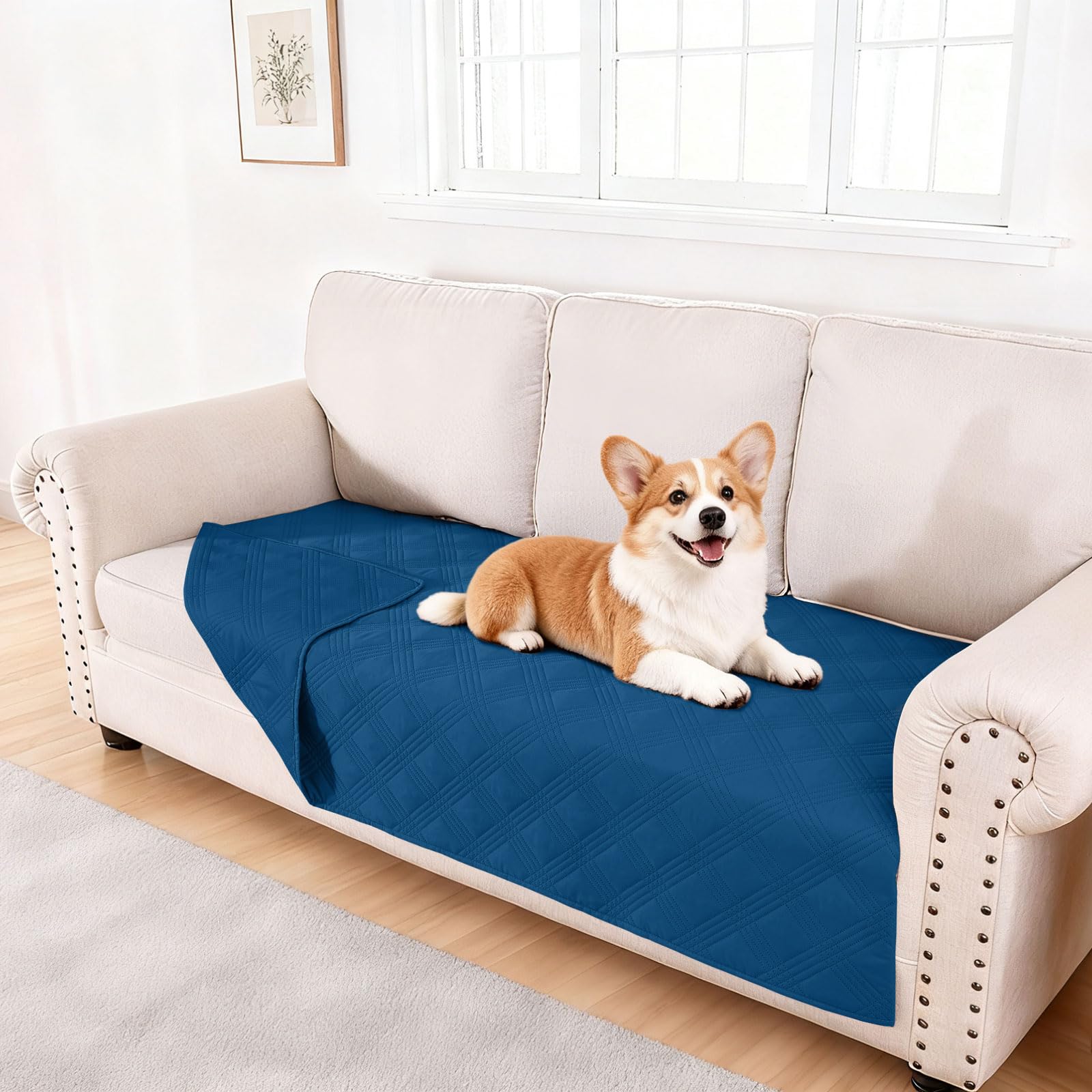 hyha waterproof dog blanket close-up showing microfiber weave and waterproof coating for furniture protection.