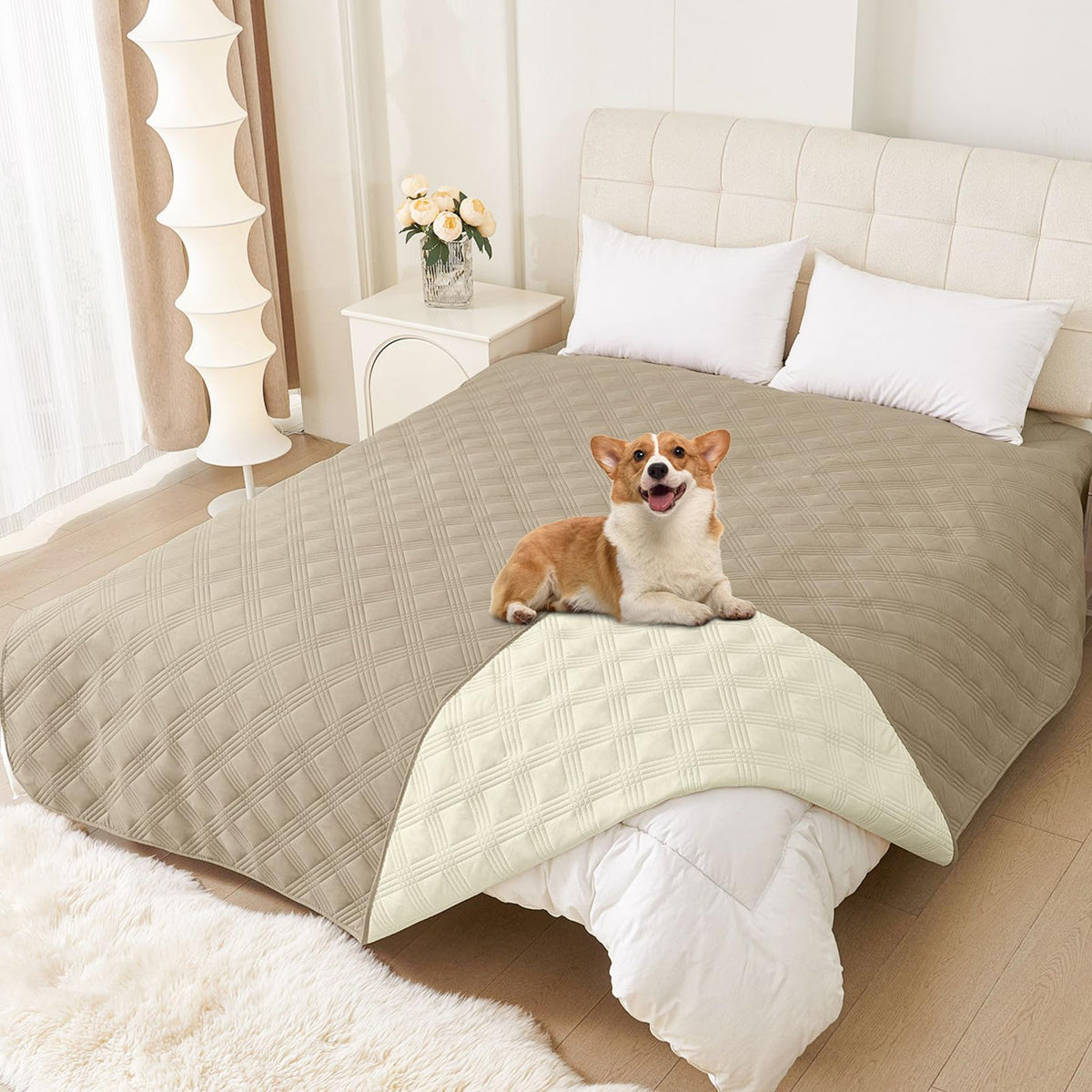 hyha waterproof dog blanket front view showing microfiber coating protects furniture from moisture