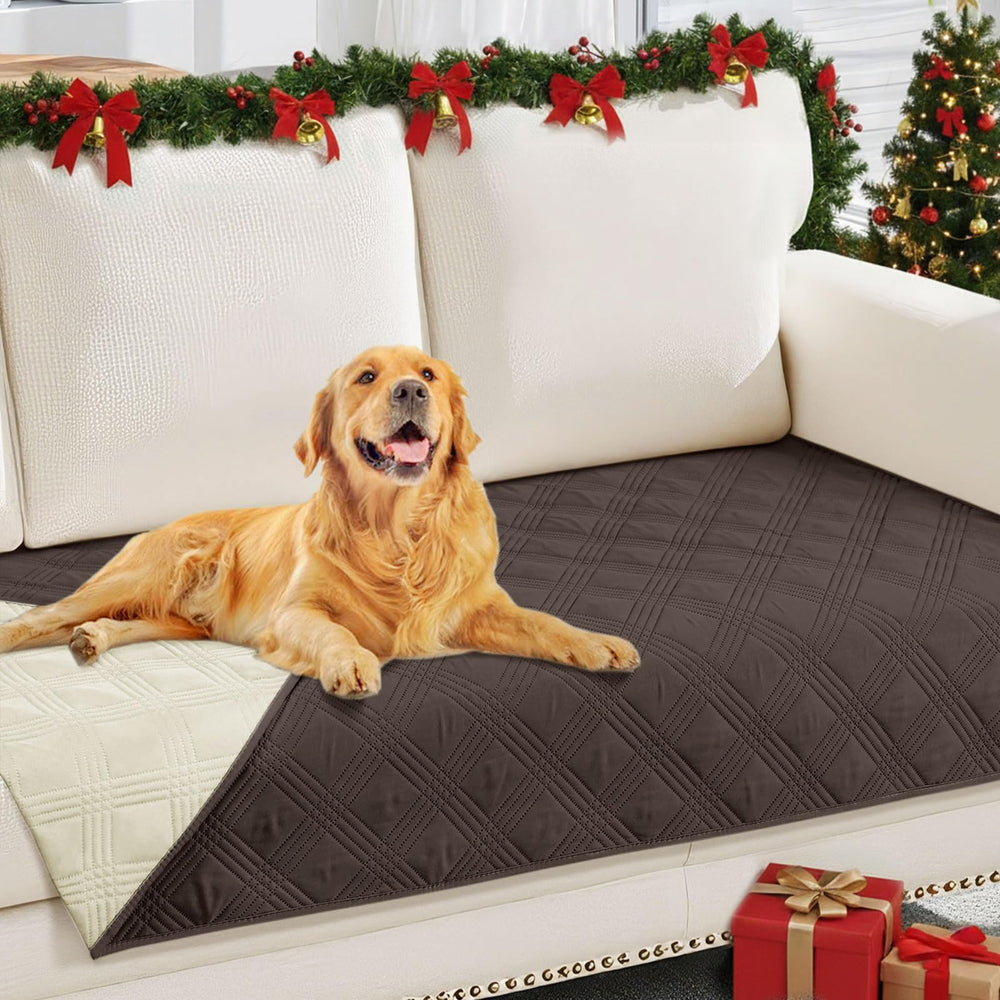 hyha waterproof dog blanket on sofa in chocolate protects furniture from spills