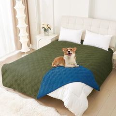 hyha waterproof dog blanket reversible green navy demonstrates versatile color options for furniture protection.