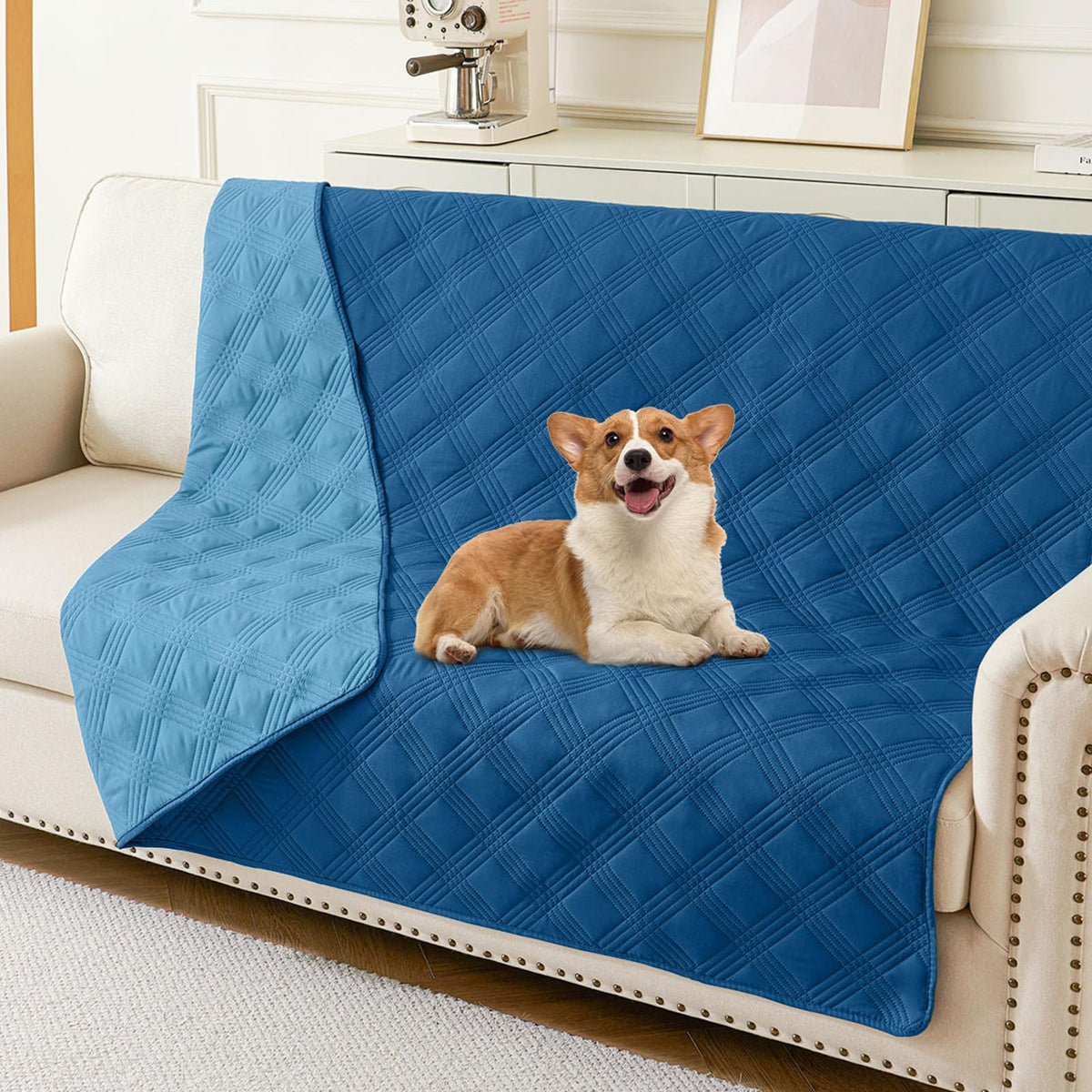 hyha waterproof dog blanket on sofa provides spill protection and cozy comfort