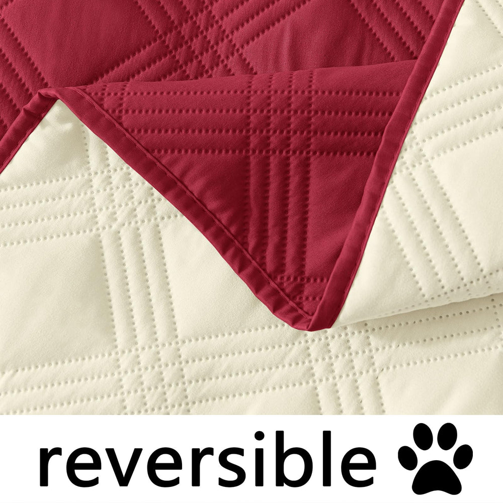 hyha wine red and beige blanket complements interior design.