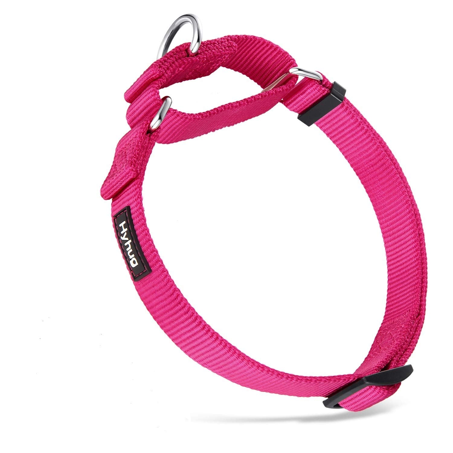 Hyhug martingale dog collar pink side view shows sturdy nylon and secure fit for daily walks