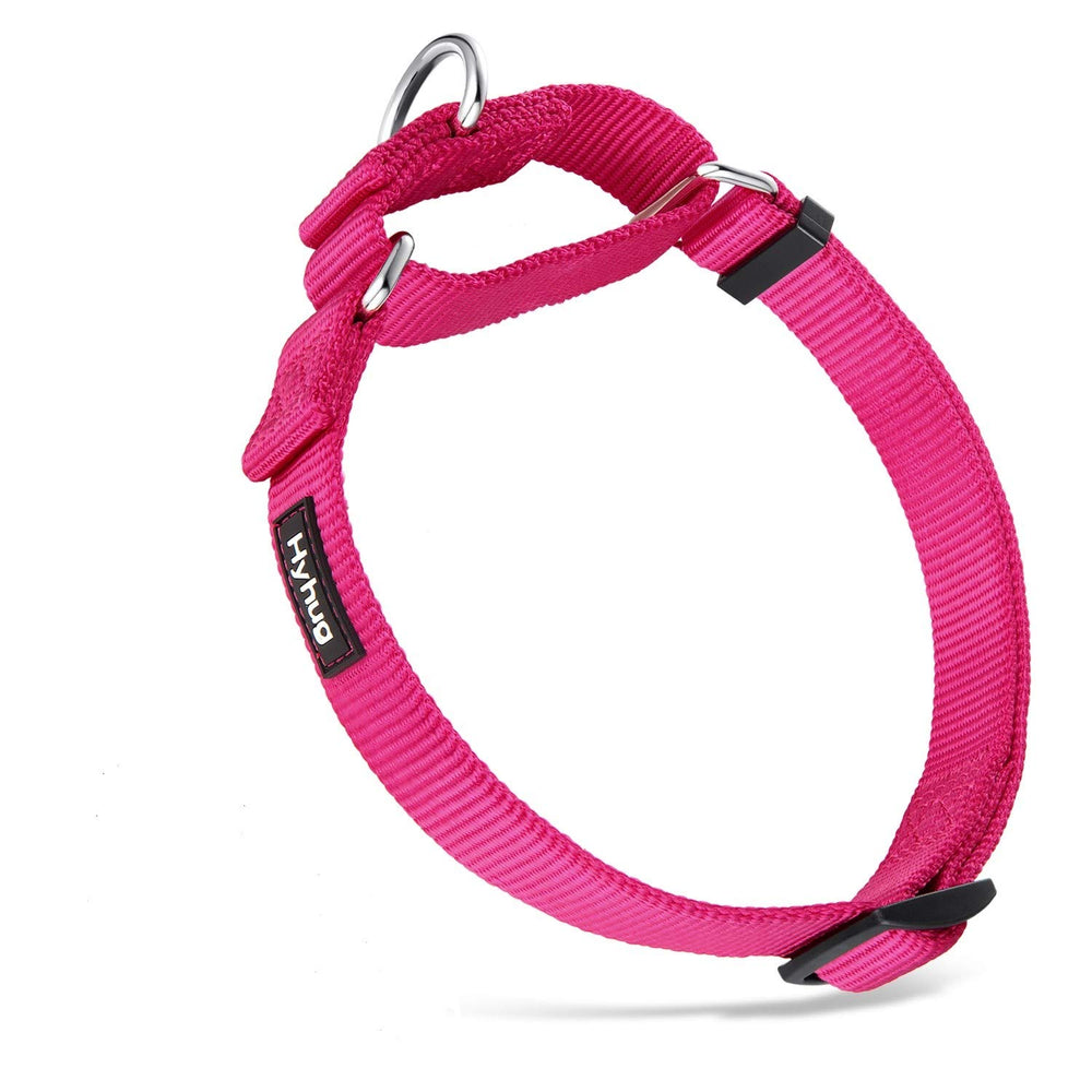 Hyhug martingale dog collar pink side view shows sturdy nylon and secure fit for daily walks