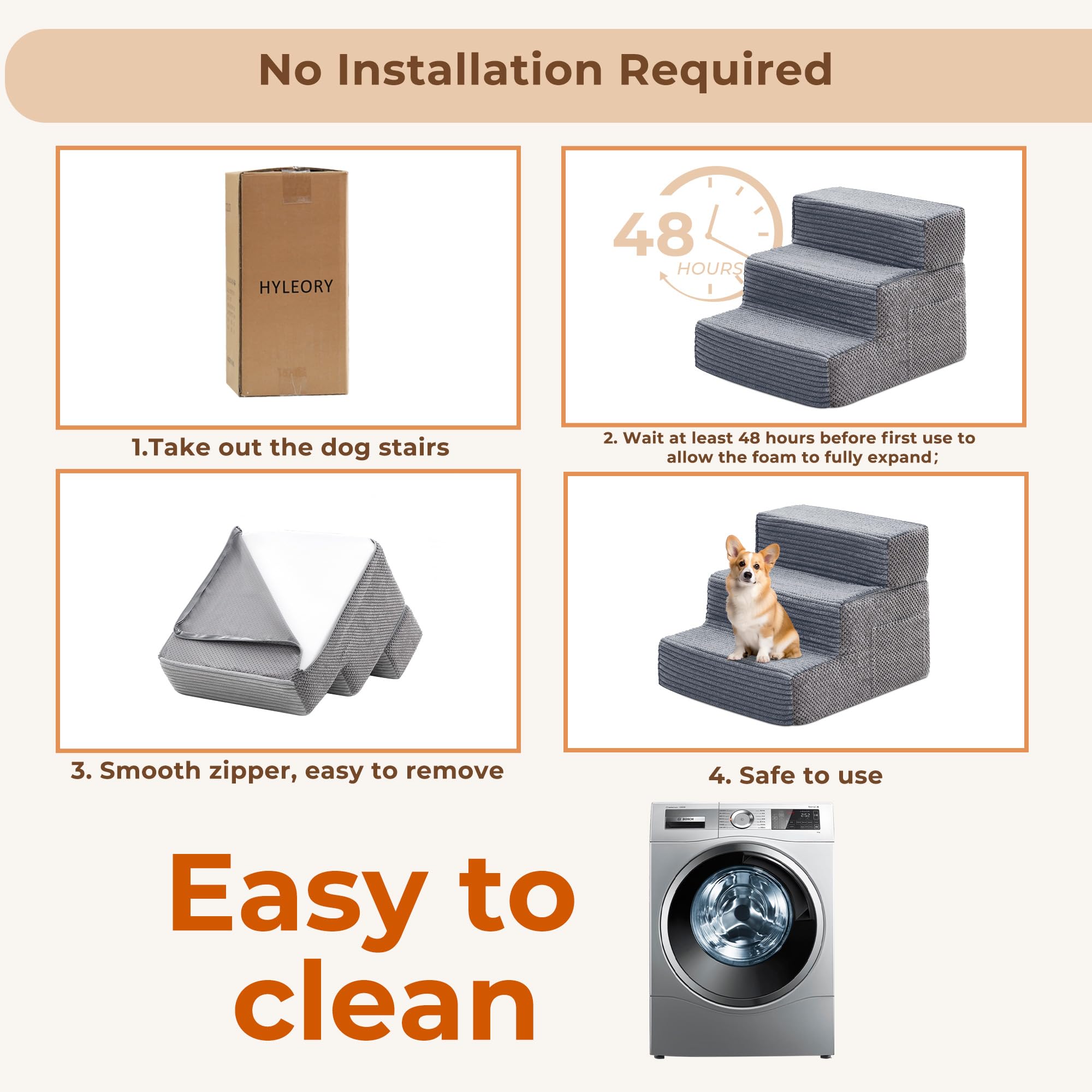 HYLEORY machine-washable cover enables quick cleanup after messes.